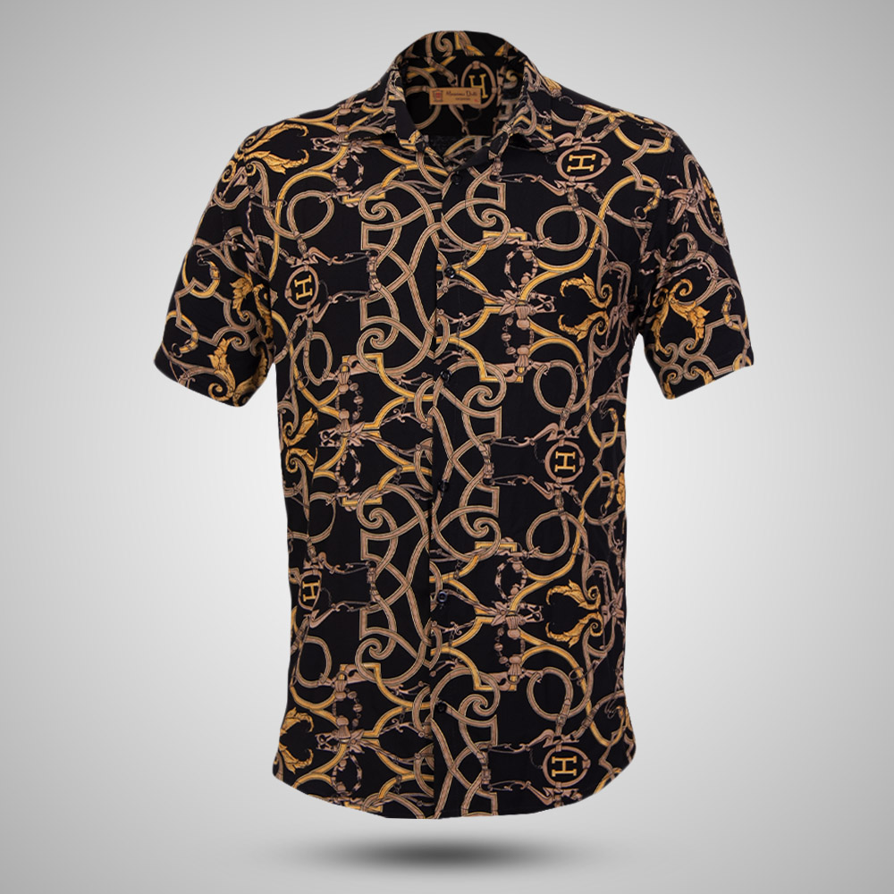 پیراهن هاوایی مدل hermesمشکی 